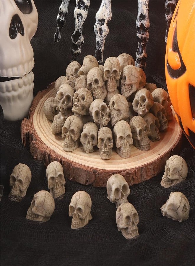 Vellibring 50pcs Halloween Mini Skull Decoration,Miniature Realistic Resin Skeleton Head Halloween Skull Heads Figurine for Vase Filler Trick Toy Party Table Decor - Image 5